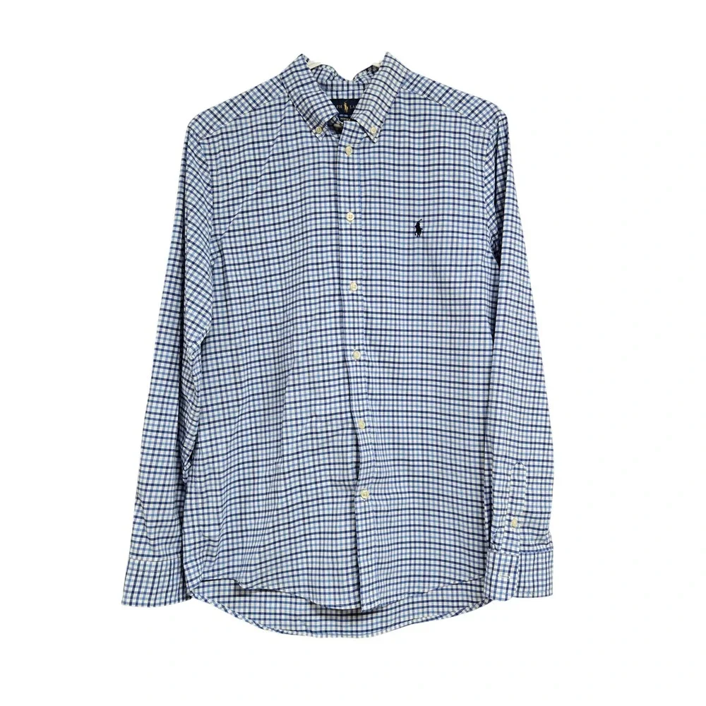 Ralph Lauren Performance Blue Gingham Check Button Down Shirt Boys XL